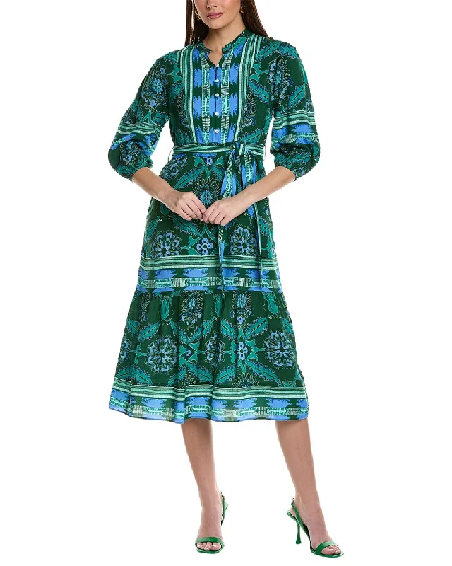 Step up your style with trendy women’s clothing   Garrie B 3/4-Sleeve Border Print Midi Dress