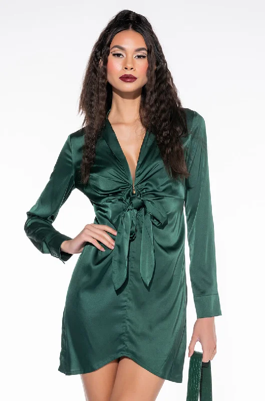 Fashionable clothing to fit every body type   KNOCK 'EM OFF THEIR FEET DEEP V NECK MINI DRESS GREEN