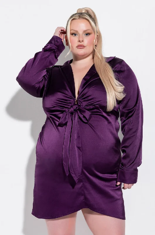 Luxurious fabrics and modern designs for women   PLUS KNOCK 'EM OFF THEIR FEET DEEP V NECK MINI DRESS PURPLE