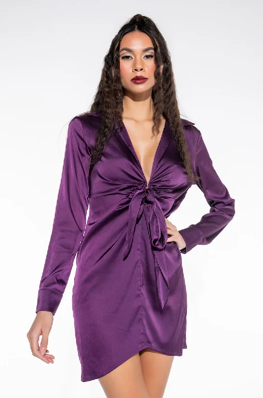 Versatile fashion options for every occasion   KNOCK 'EM OFF THEIR FEET DEEP V NECK MINI DRESS PURPLE