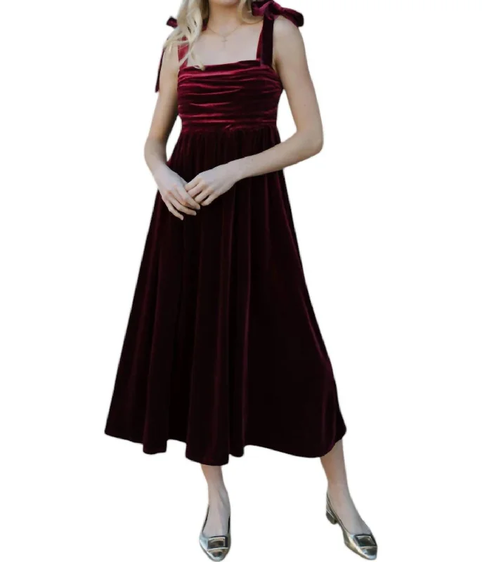 Sleek and sophisticated fashion for modern women   Velvet Tie Strap Midi Dress In Burgundy