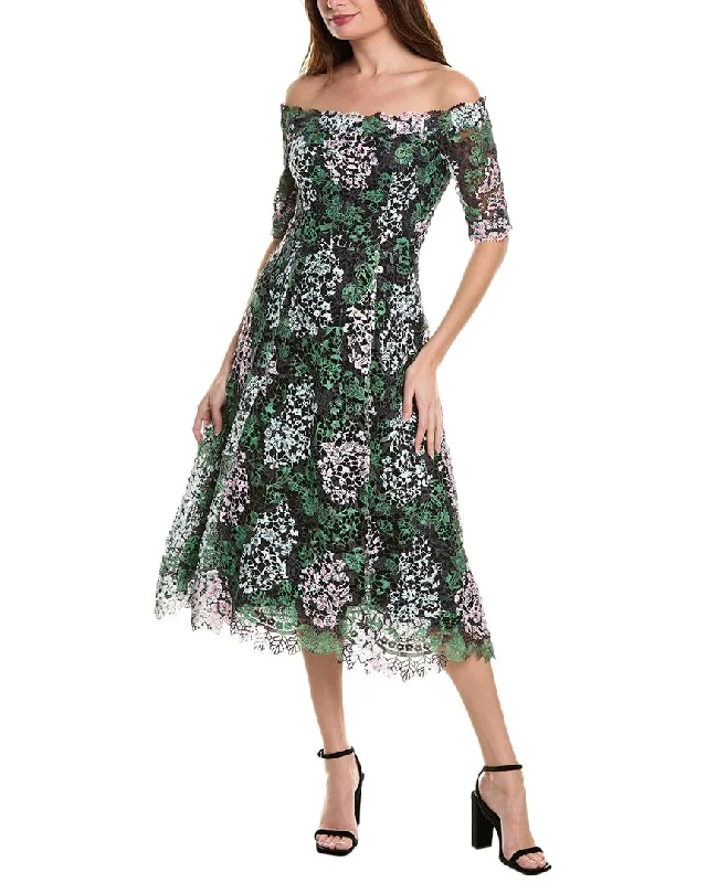 Women’s clothing to inspire confidence and beauty   Teri Jon by Rickie Freeman Off-The-Shoulder Lace Midi Dress