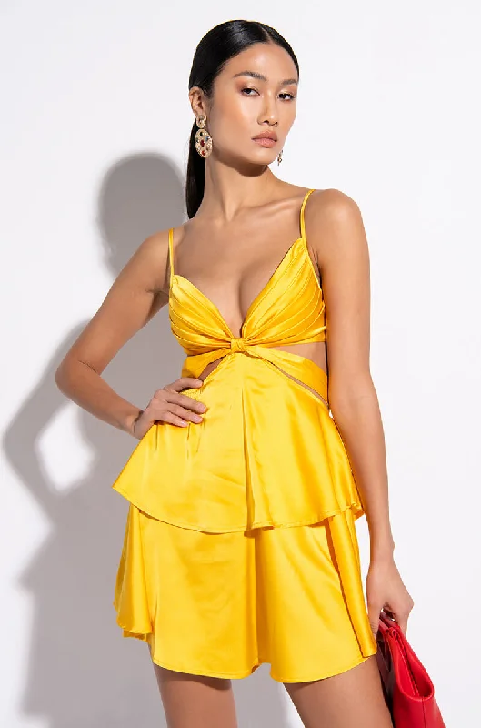 Statement pieces for the confident woman   FLIRTY TIE FRONT SATIN MINI DRESS