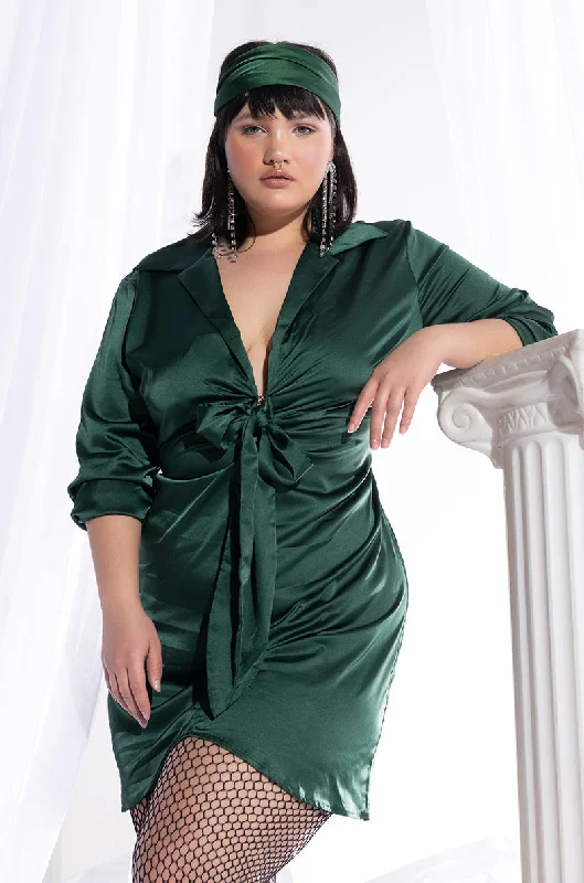 The ultimate destination for women’s clothing   PLUS KNOCK 'EM OFF THEIR FEET DEEP V NECK MINI DRESS GREEN