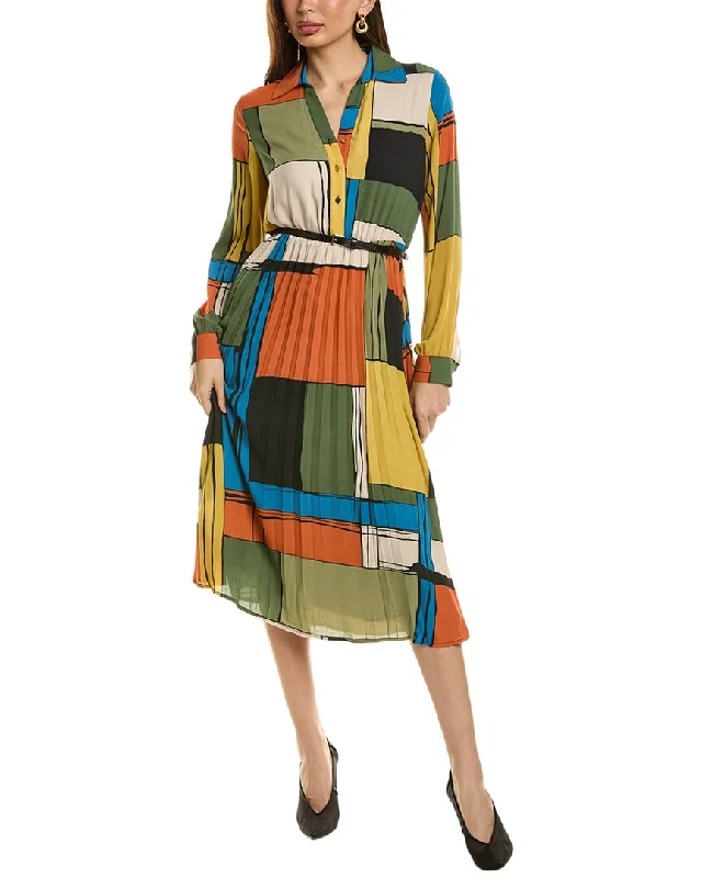 Sporty-chic women’s apparel for active lifestyles   T Tahari Pleated Skirt Midi Dress