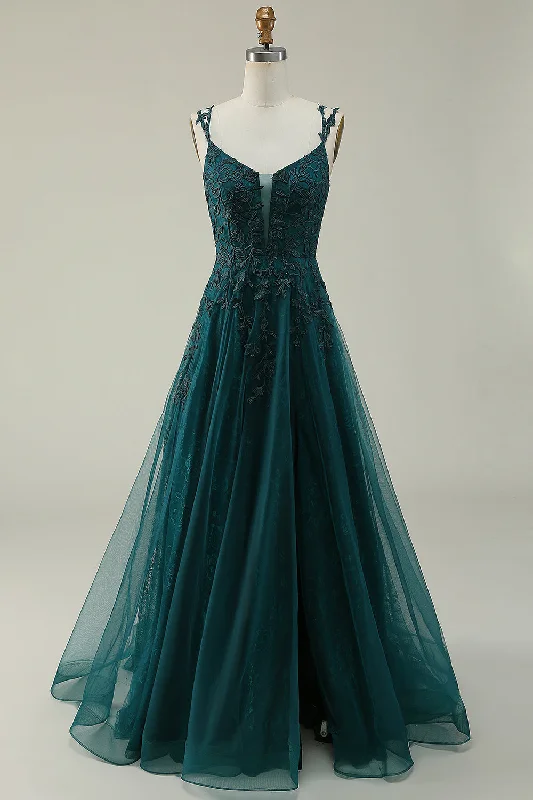 Bold fashion choices for the confident woman A Line Spaghetti Straps Dark Green Long Prom Dress with Appliques Bold fashion choices for the confident woman A Line Spaghetti Straps Dark Green Long Prom Dress with Appliques