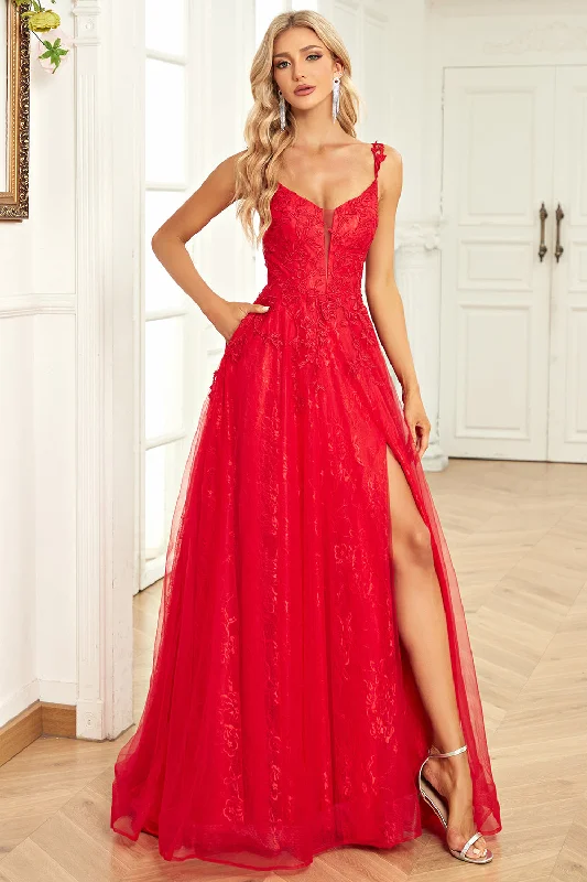 Classic pieces for a timeless wardrobe A Line Spaghetti Straps Red Long Prom Dress with Appliques Classic pieces for a timeless wardrobe A Line Spaghetti Straps Red Long Prom Dress with Appliques