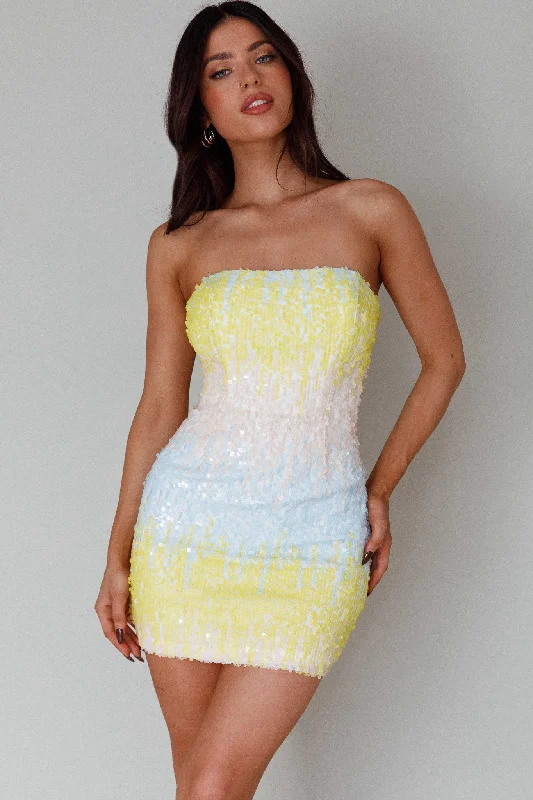 Sporty-chic women’s apparel for active lifestyles Atlanta Strapless Sequin Mini Dress Gradient Lemon Sporty-chic women’s apparel for active lifestyles Atlanta Strapless Sequin Mini Dress Gradient Lemon