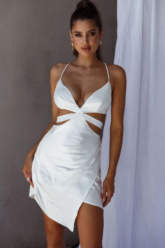 Premium quality women’s clothing at affordable prices   Duplicity Cut-Out Waist Asymmetrical Hem Mini Dress Oyster