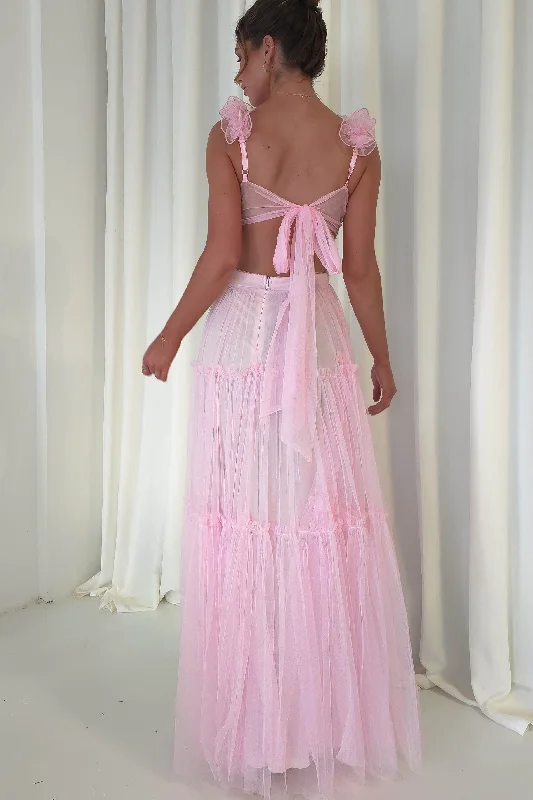 A perfect wardrobe for fashionable women   Galiena Ruffle Tulle Maxi Dress | Pink