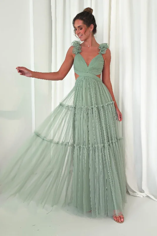Uncover unique pieces for your perfect wardrobe   Galiena Ruffle Tulle Maxi Dress | Sage Green