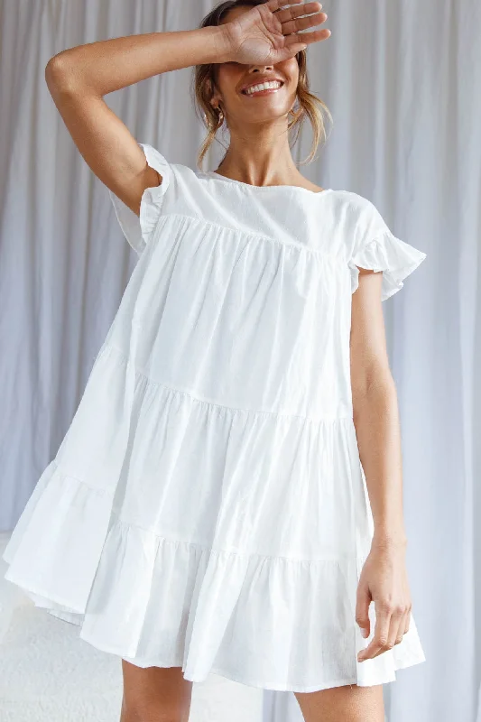Refresh your wardrobe with trendy women’s apparel Hyacinth Ruffle Sleeve Smock Dress White Refresh your wardrobe with trendy women’s apparel Hyacinth Ruffle Sleeve Smock Dress White
