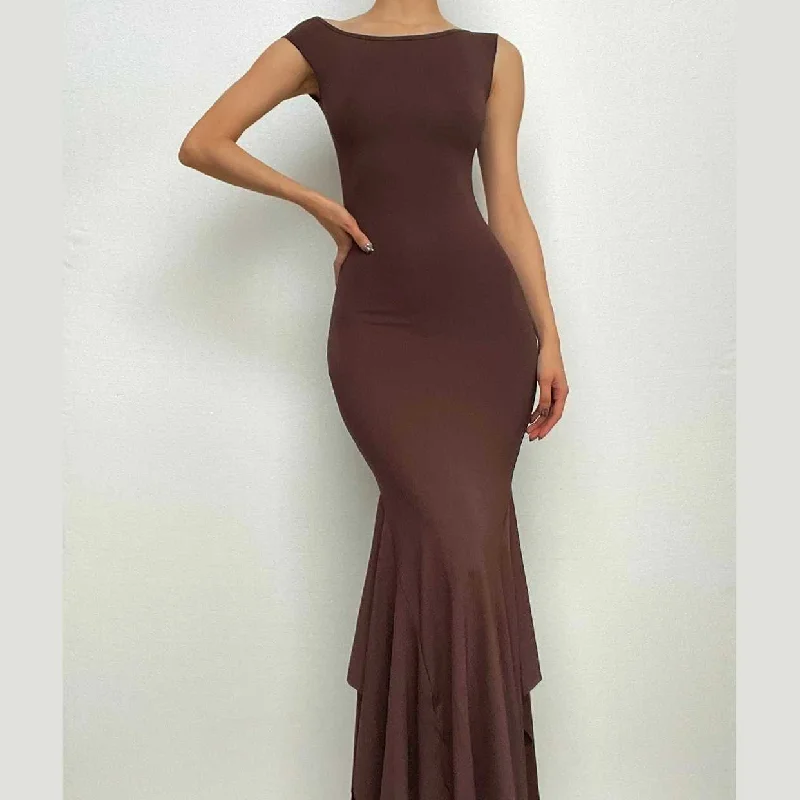 Create a timeless wardrobe with fashionable pieces   BerryBetty - Irregular sleeveless ruched solid off shoulder maxi dress