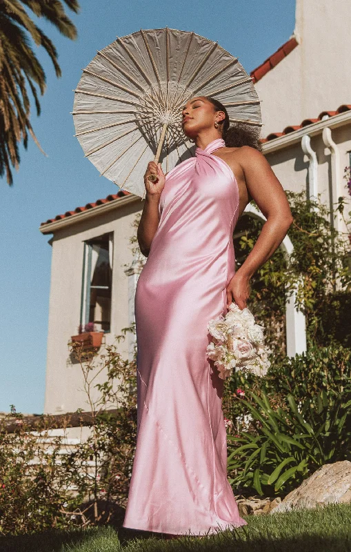 Women’s clothing that fits your personality and style Jasmine Halter Maxi Dress ~ Light Pink Luxe Satin Women’s clothing that fits your personality and style Jasmine Halter Maxi Dress ~ Light Pink Luxe Satin
