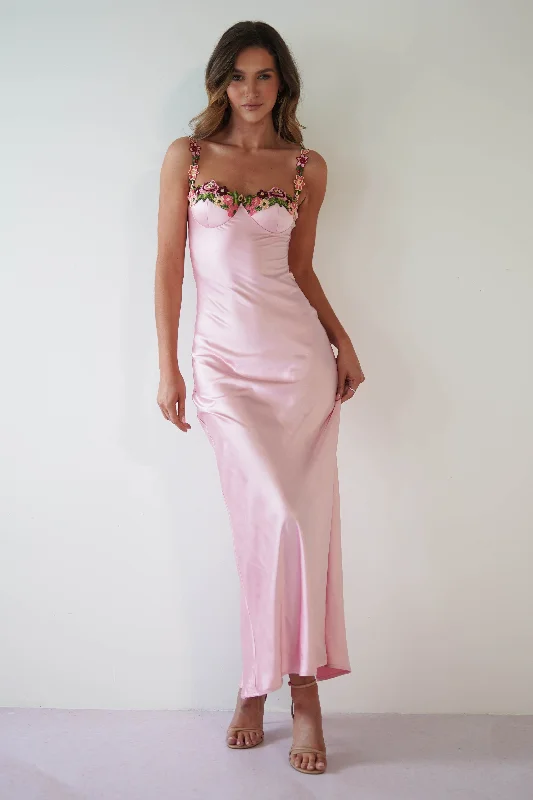 Confidence-boosting clothing for women   Klabelle Soft Satin Maxi Dress | Pink