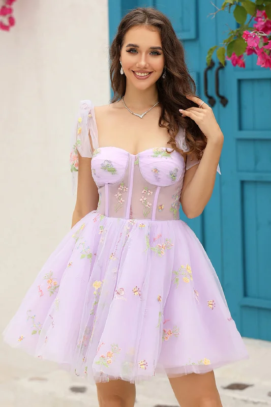 Clothing that’s as bold as you are   Lavender Corset Embroidery Short Homecoming Dress