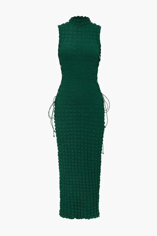 Affordable fashion that looks high-end Popcorn Textured Tie Side Sleeveless Maxi Dress Affordable fashion that looks high-end Popcorn Textured Tie Side Sleeveless Maxi Dress
