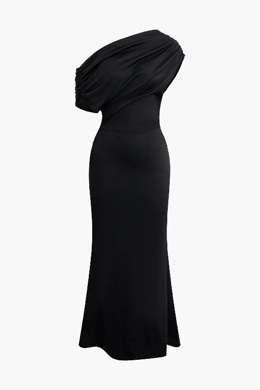 Sporty-chic women’s apparel for active lifestyles Asymmetrical One Shoulder Ruched Slit Maxi Dress Sporty-chic women’s apparel for active lifestyles Asymmetrical One Shoulder Ruched Slit Maxi Dress