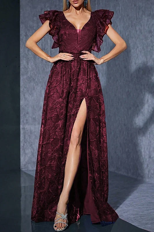 High-fashion styles at affordable prices   Lace Flutter Sleeve Maxi Dress