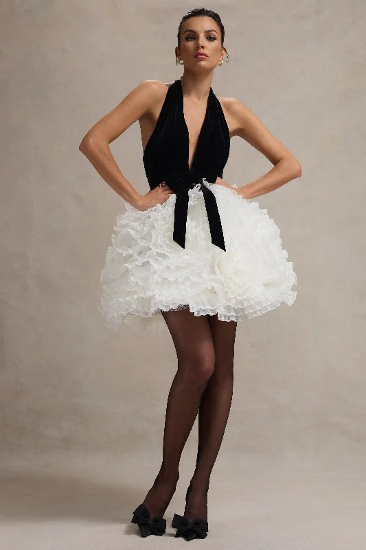 Elegant casual clothing for modern women Meringue | Black Velvet Plunge-Neck Mini Dress With Tulle Skirt Elegant casual clothing for modern women Meringue | Black Velvet Plunge-Neck Mini Dress With Tulle Skirt