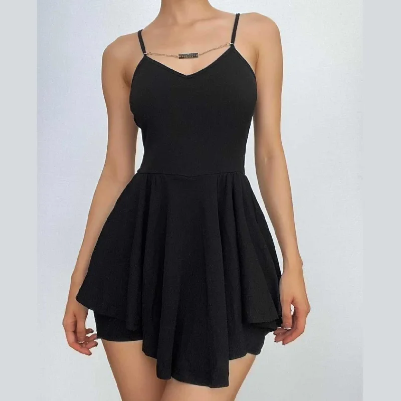 Bold fashion choices for the confident woman   BerryBetty - Metal chain v neck solid ruched backless cami mini dress