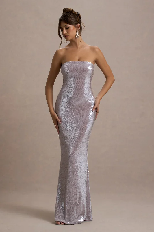 Trendy women’s clothing    Moonstone | Lilac Sequin Bandeau Maxi Dress