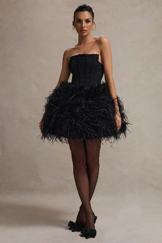 Fashionable, yet affordable women’s apparel Peaches | Black Strapless Mini Dress With Volume Feather Hem Fashionable, yet affordable women’s apparel Peaches | Black Strapless Mini Dress With Volume Feather Hem
