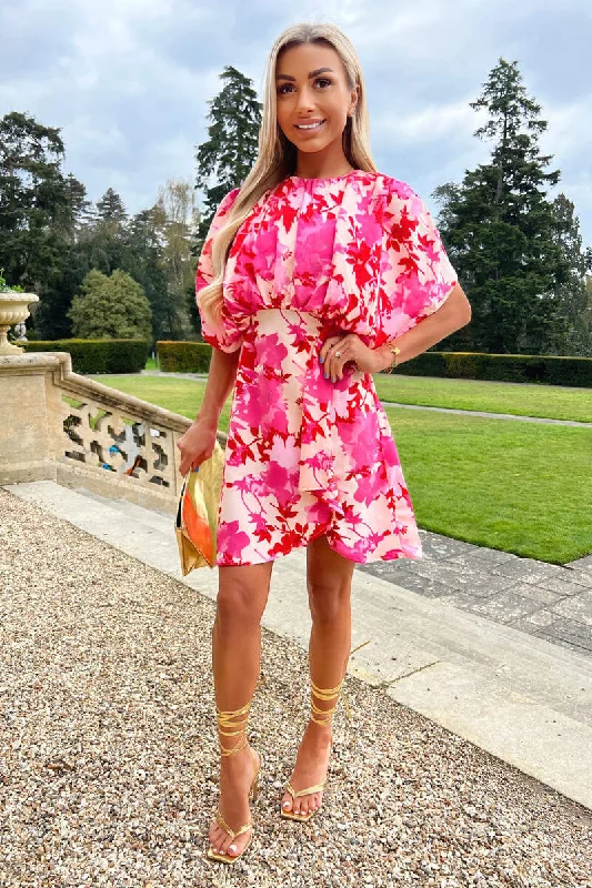 Cozy women’s clothing for the colder months   Pink and Red Floral Printed Mini Dress