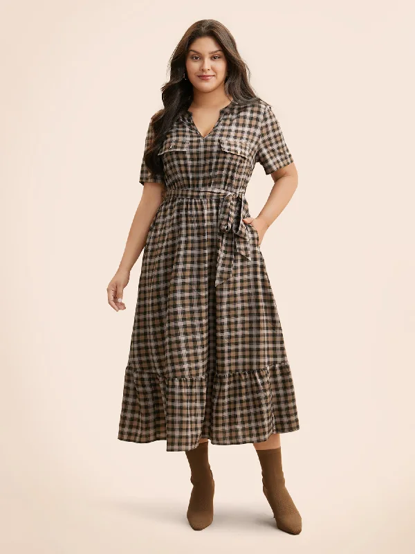 Trendy women’s clothing that suits every taste Plaid Ruffle Hem Flap Detail Belted Dress Trendy women’s clothing that suits every taste Plaid Ruffle Hem Flap Detail Belted Dress