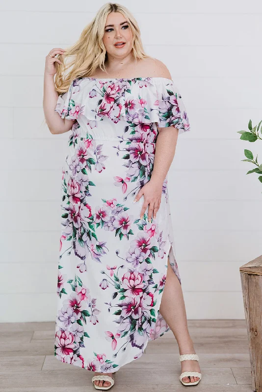 Sleek and sophisticated fashion for modern women Plus Size Floral Off-Shoulder Side Slit Layered Dress Sleek and sophisticated fashion for modern women Plus Size Floral Off-Shoulder Side Slit Layered Dress