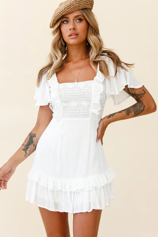 Bold and sophisticated looks for every woman   Say You Love Me Embroidery and Frill Detail Dress White