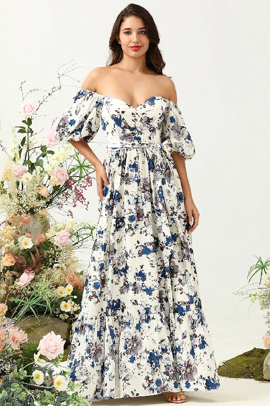 Refresh your wardrobe with stylish women’s outfits   White Blue Flower Boho Bridesmaid Dress