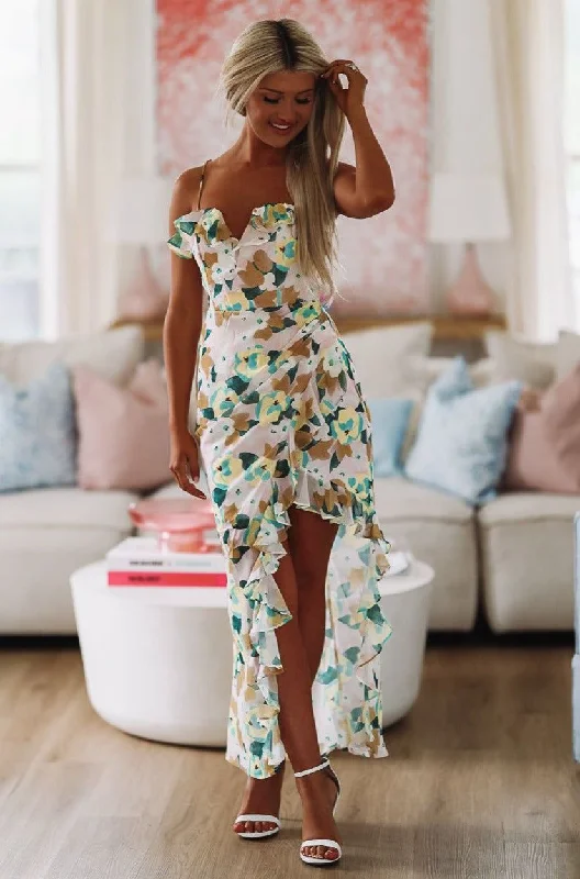 Elegant casual clothing for modern women   A Vision in Floral Maxi Dress - Green