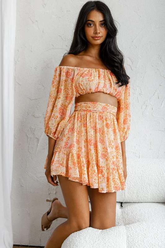 Fashionable, yet affordable women’s apparel   Abby Off-Shoulder Tie-Up Back Crop Top Floral Print Pink
