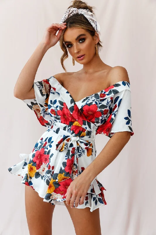 Dress to impress with elegant women’s wear Ambrosia Off-Shoulder Floral Romper White Dress to impress with elegant women’s wear Ambrosia Off-Shoulder Floral Romper White