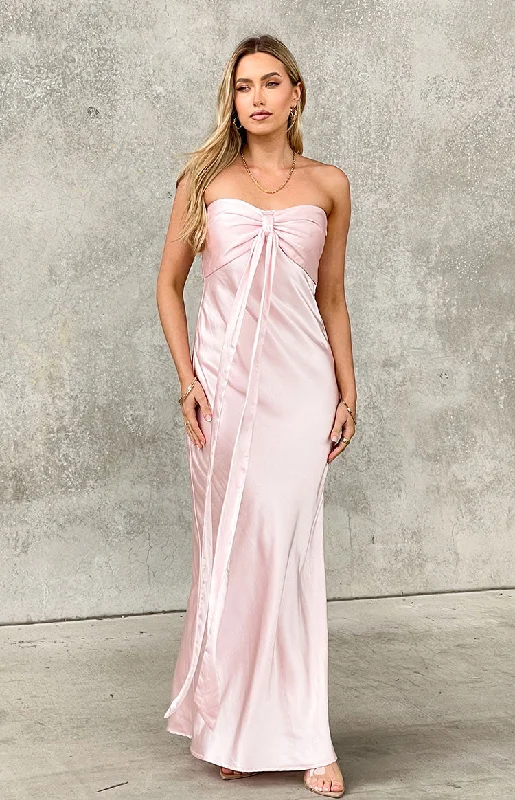 Refresh your wardrobe with high-quality women’s fashion   Ariella Pink Satin Strapless Maxi Dress
