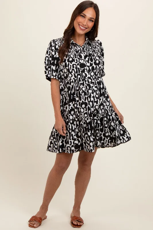 Women’s clothing to inspire confidence and beauty Black Printed Collared Tiered Maternity Dress Women’s clothing to inspire confidence and beauty Black Printed Collared Tiered Maternity Dress