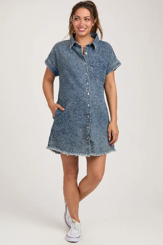 Effortlessly chic outfits for the modern woman   Blue Denim Button Up Maternity Dress