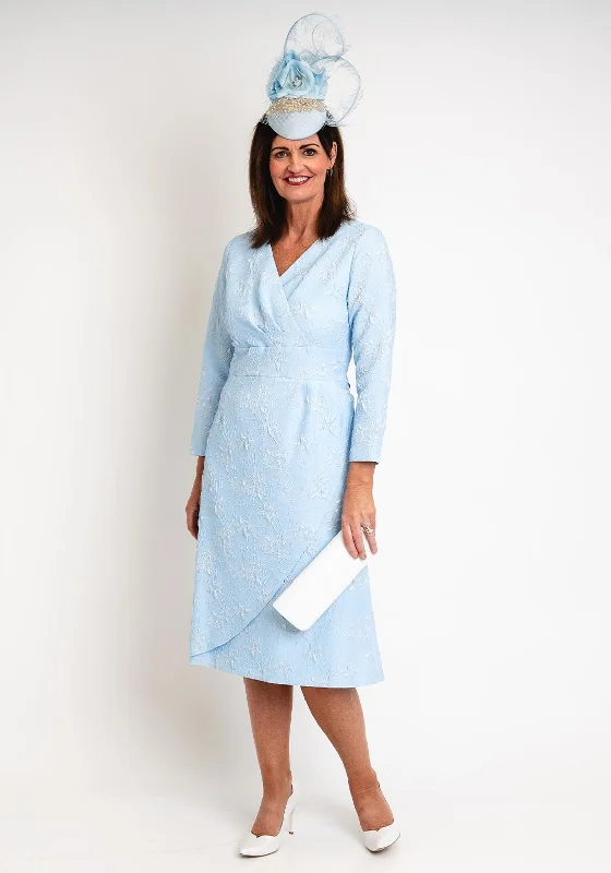 Feminine fashion to express your unique style   Cassandra Floral Jacquard V-Neck Midi Dress, Blue