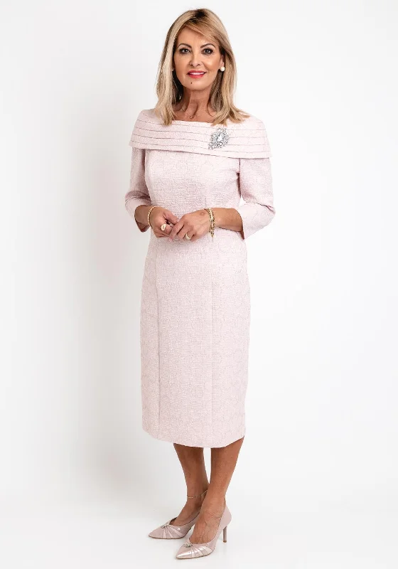 Look and feel your best in our women’s wear   Cassandra Bardot Neckline Pencil Midi Dress, Soft Pink