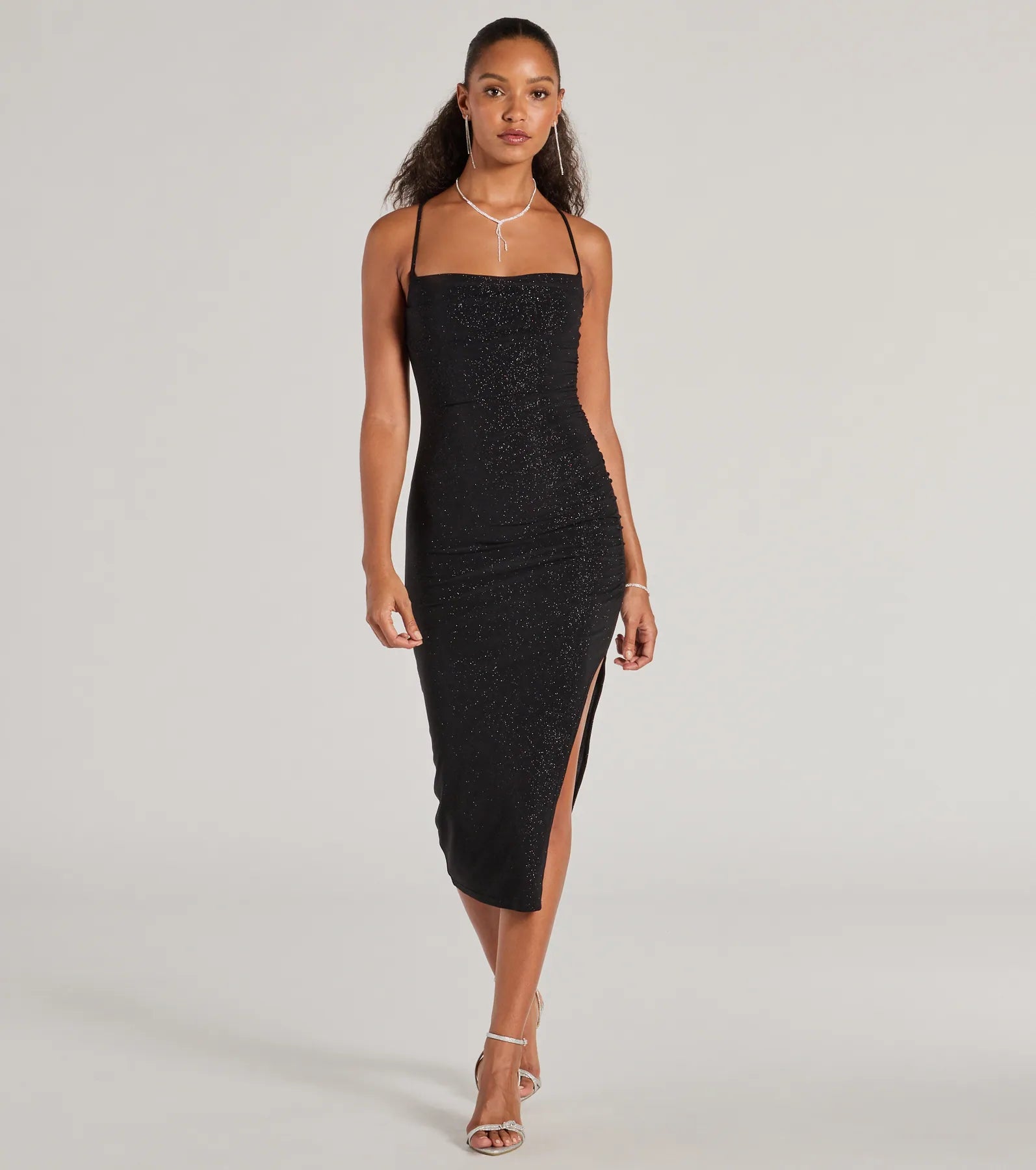 Comfortable yet fashionable women’s wear   Classic Glam Glitter Knit High Slit Midi Dress