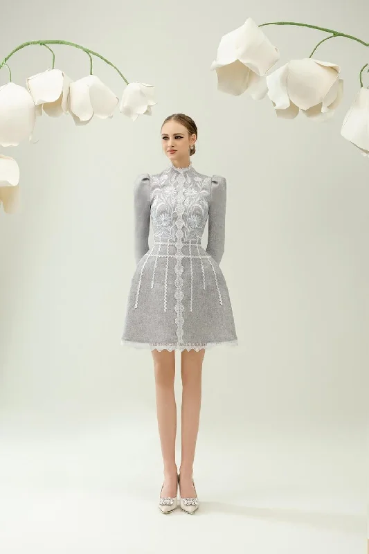 Curated collections for modern, fashionable women Corail A-line High Neck Tweed Mini Dress Curated collections for modern, fashionable women Corail A-line High Neck Tweed Mini Dress
