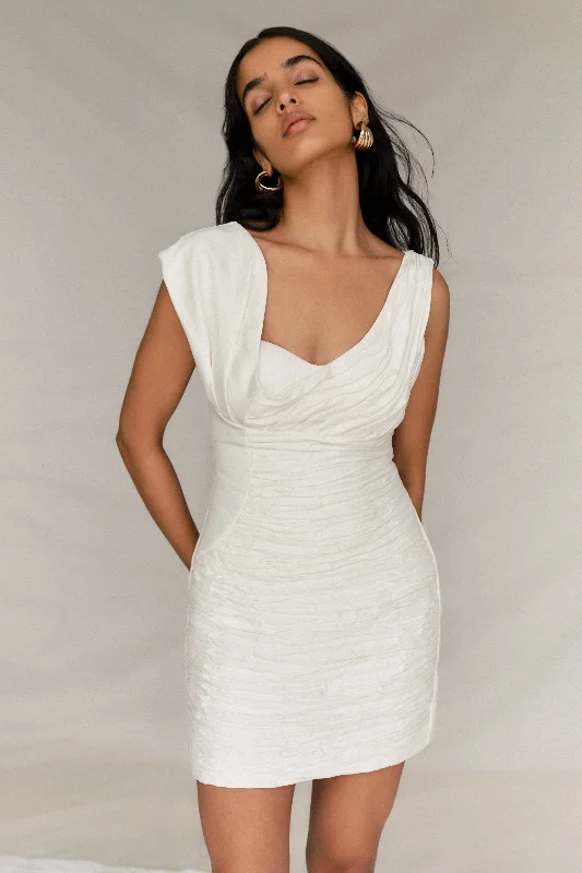Step into style with our women’s clothing collection Farrah Structured Draped Mini Dress - White Step into style with our women’s clothing collection Farrah Structured Draped Mini Dress - White