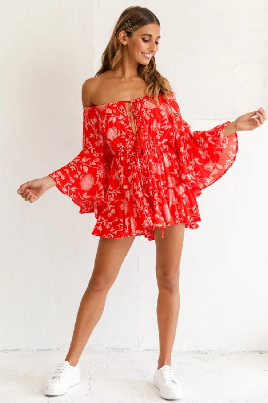 Bold and beautiful clothing for every woman   Fiona Drawstring Floral Romper Red