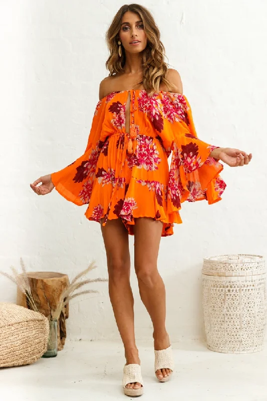 Curated collections of sophisticated women’s wear   Fiona Drawstring Waist Romper Orange