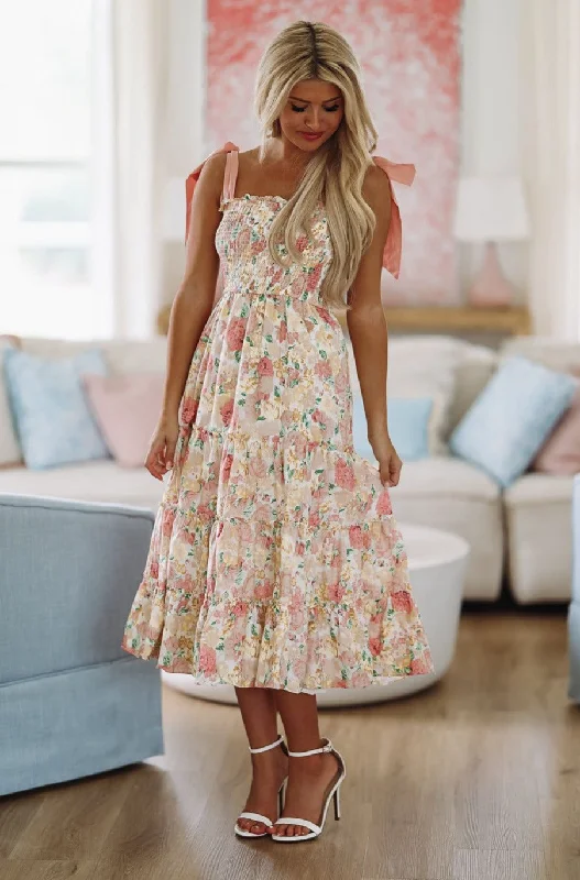 Elevate your style with fashionable women’s clothing   Follow Your Heart Midi Dress - Pink and Yellow