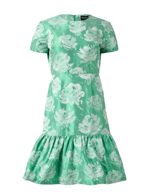 Effortlessly chic fashion for today’s woman   Green Floral Jacquard Dress