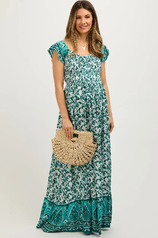 Fashionable clothing to fit every body type Green Floral Off Shoulder Smocked Maternity Maxi Dress Fashionable clothing to fit every body type Green Floral Off Shoulder Smocked Maternity Maxi Dress