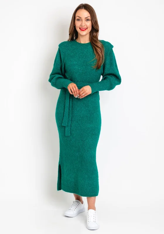 Uncover unique pieces for your perfect wardrobe   ICHI Shoulder Panel Wool Midi Dress, Green