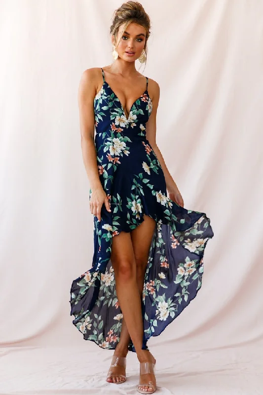 Fashionable clothing that fits every occasion Imelda V-Neckline High-Low Hem Dress Navy Fashionable clothing that fits every occasion Imelda V-Neckline High-Low Hem Dress Navy